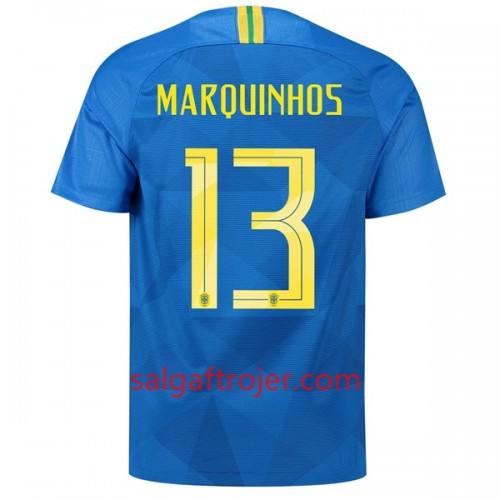 Brasilien Fodboldtrøjer Marquinhos 13 Udebanesæt VM 2018 Brasilien Fodboldtrøjer Marquinhos 13 Udebanesæt VM 2018